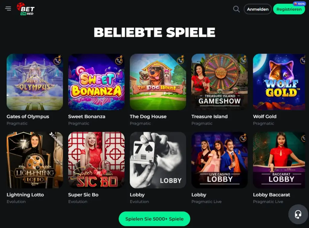 Beliebte Spiele auf Bet On Red