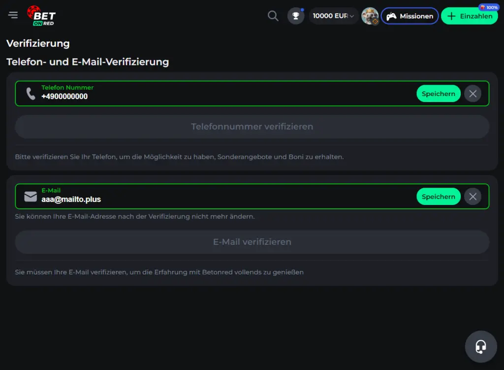 Verifizierung nach dem BetOnRed Login