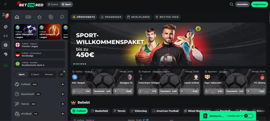 Sportwetten bei Bet On Red